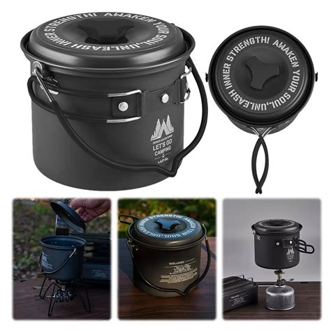 Алюминиевый портативный походный горшок 1,4 л со складными ручками ...