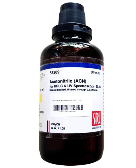 SRL Acetonitrile ACN For HPLC UV Spectroscopy 99 9 500ml CAS