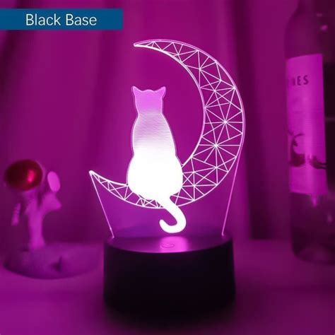 Veilleuse Black Base 7 Color No Remote Lampe Led 3D En Forme De Lune