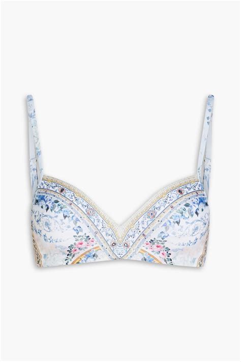 CAMILLA Crystal Embellished Printed Triangle Bikini Top THE OUTNET