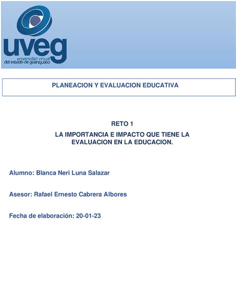 Reto Planeacion Educativa Planeacion Y Evaluacion Educativa Reto