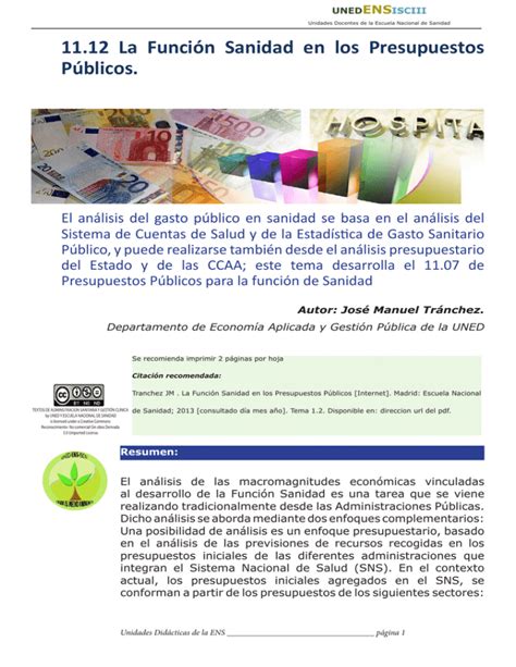 N11 12 La Funci N Sanidad En Los Presupuestos P Blico Pdf