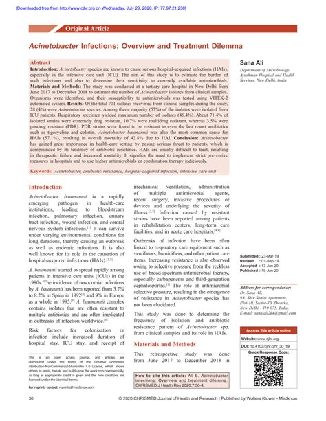 (PDF) Acinetobacter infections: Overview and treatment dilemma