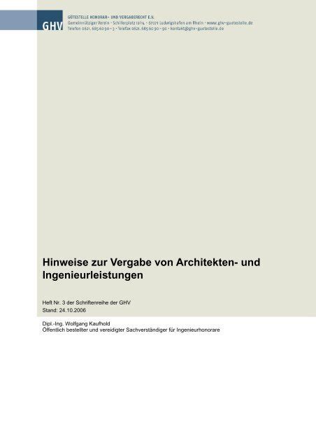 Hinweise Zur Vergabe Von Architekten Und Ingenieurleistungen