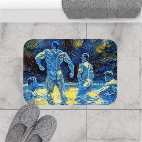 Starry Night Nude Men Bath Mat Naked Men Skinny Dipping Nude Male