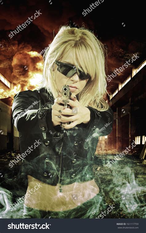 Beautiful Sexy Blonde Girl Gun Stock Photo 161117759 Shutterstock