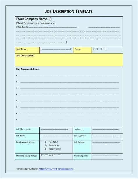 Word Of Job Description Template Doc Wps Free Templates