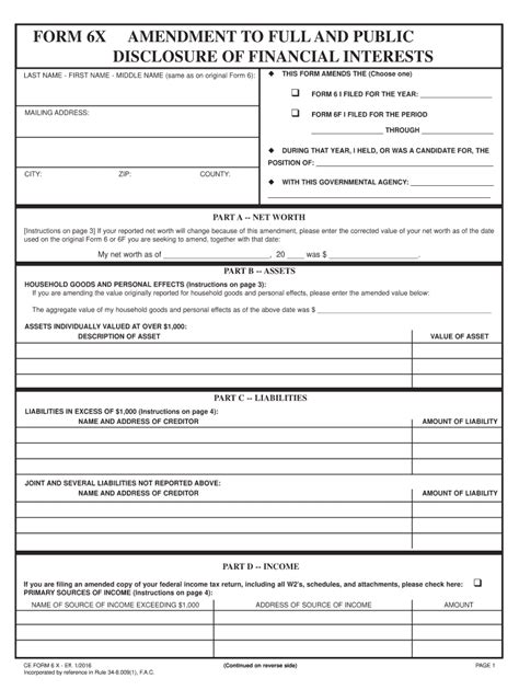 Fillable Online Ethics State Fl Form X Amendment To Full And Public