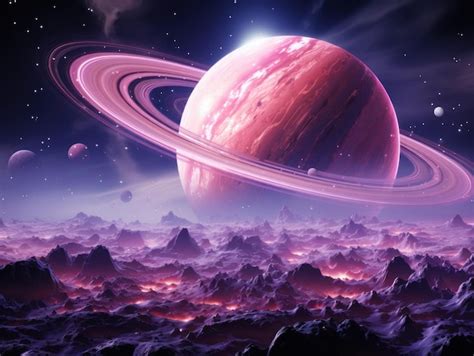 Premium Photo | Pink purple planet with rings of Saturn around delicate