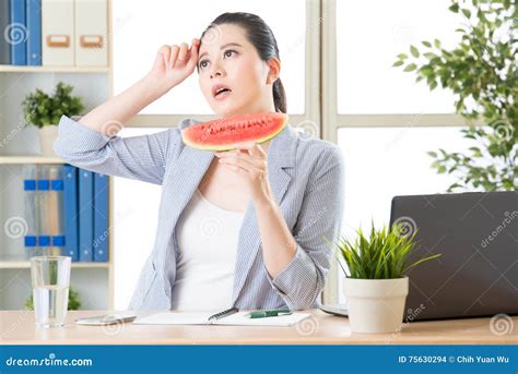 When You Feel Hot That Mean Summer Is Coming Try Some Watermelon Stock Photo Image Of Female