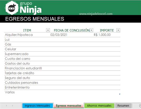 Plantilla De Ingresos Y Egresos Familiar En Excel Ninja Del Excel Hot