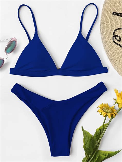 Shein Swim Vcay Conjunto De Bikini Unicolor Sujetador Triangular Y