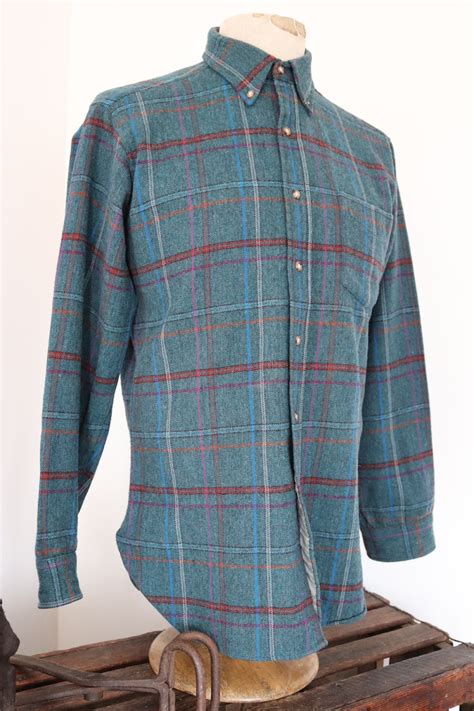 Vintage Pendleton Teal Green Checked Plaid Wool Shirt 42 Chest Ivy