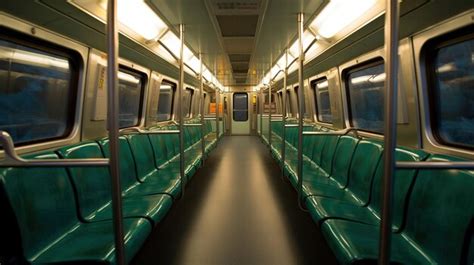 Premium AI Image | Interior of a train with yellow seats and green ...