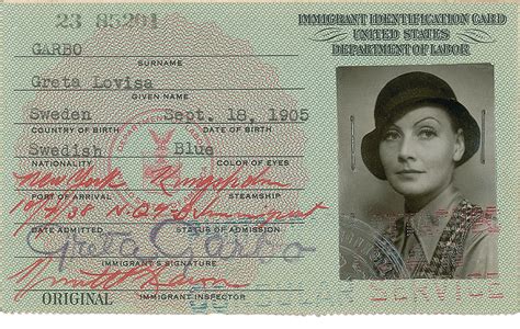 Greta Garbo Signed Immigration Card RR Auction