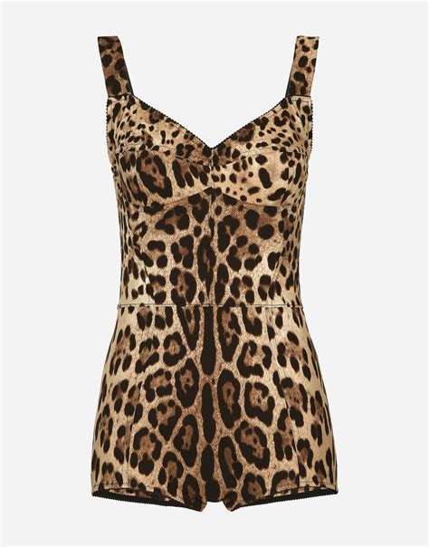 Leopard Print Charmeuse Bodysuit In Animal Print For Dolceandgabbana® Us