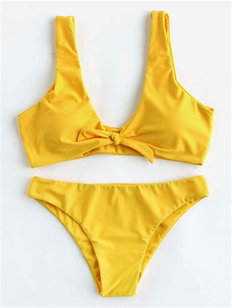 Shop Bow Tie Front Plunge Neckline Bikini Set Online Shein Offers Bow