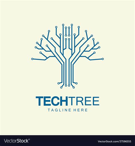 Tech Tree Logo Conceptgreen Network Technology Vector Image