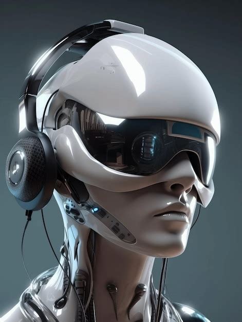 Un Robot Cyborg Futurista Con Auriculares Y Gafas Vr Foto Premium