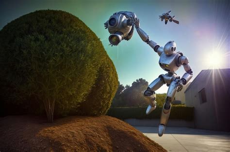 Premium AI Image | A Robot That Is Flying In The Air