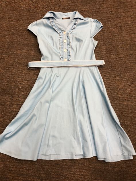 50s Blue Ruffle Button Housewife Dress Full Collar