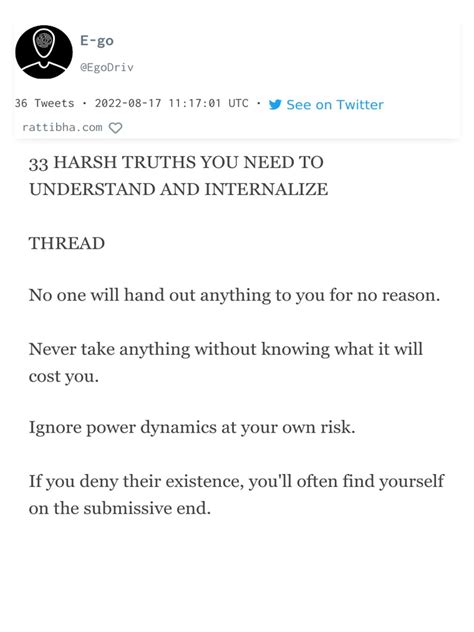 33 Harsh Truths You Need To Understand And Internalize A Thread On