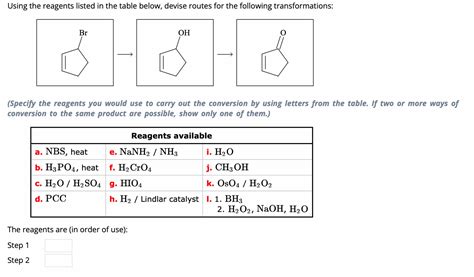 Solved Using The Reagents Listed In The Table Below Devise