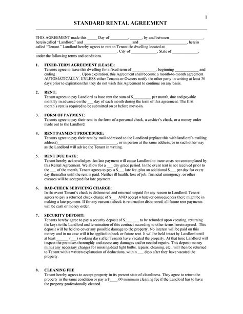 Download Free Standard Rental Agreement | Form Download
