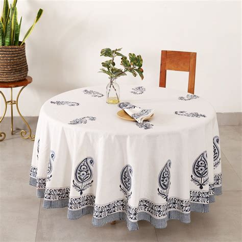 Blue Paisley Round Tablecloth Wedding Table Decor Cotton - Etsy