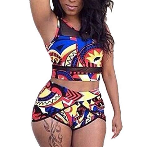 Shop Plus Size Crop Top Bikini African Print Swimsuit