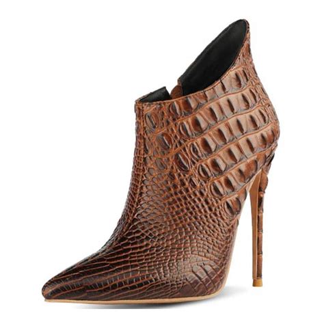 Emma Jones Pointed Toe Stiletto Heels Crocodile Texture Vintage Style Ankle Highs Side Zipper