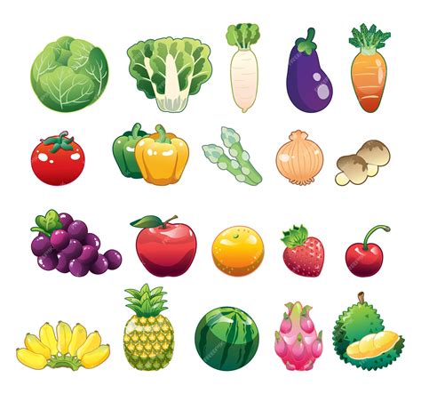 Lindos dibujos de frutas y verduras | Vector Premium