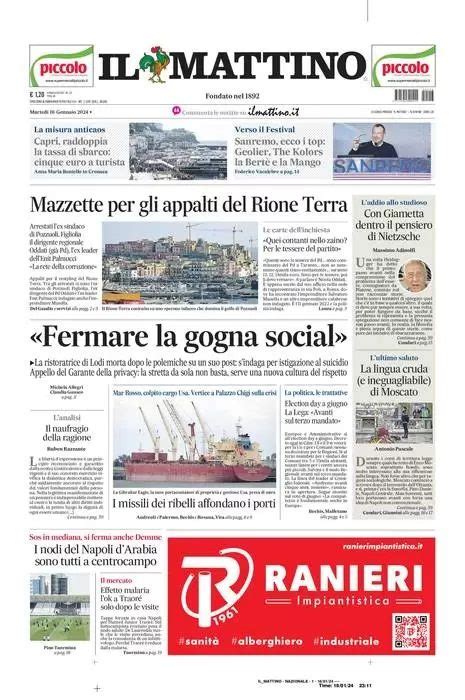 PRIMA PAGINA IL MATTINO I Nodi Del Napoli D Arabia Sono Tutti A