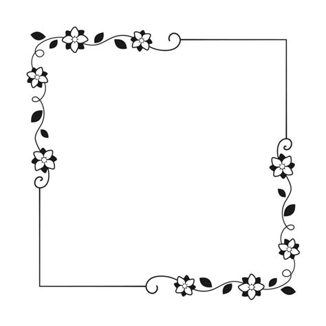 Botanical Square Frame Hand Drawn Line Border Leaves And Flowers