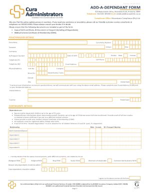 Fillable Online Cura Adminsitrators Add A Dependant Form Cura