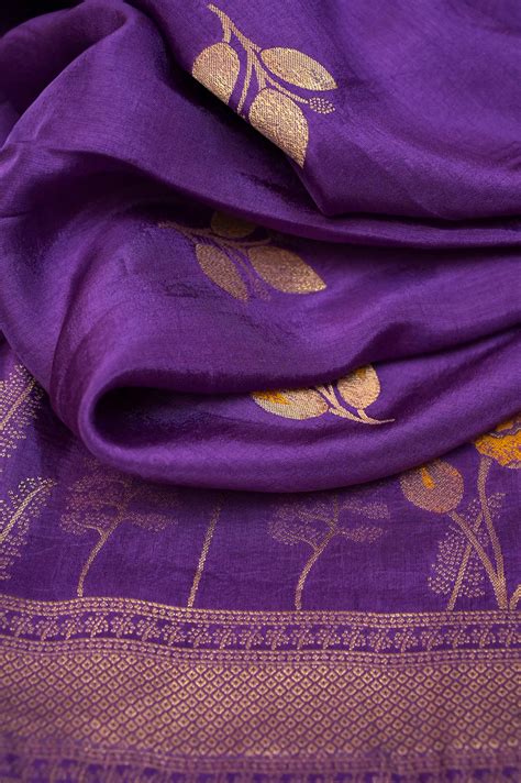 Buy Deep Aubergine Color Muga Banarasi With Meenakari Work And Zari