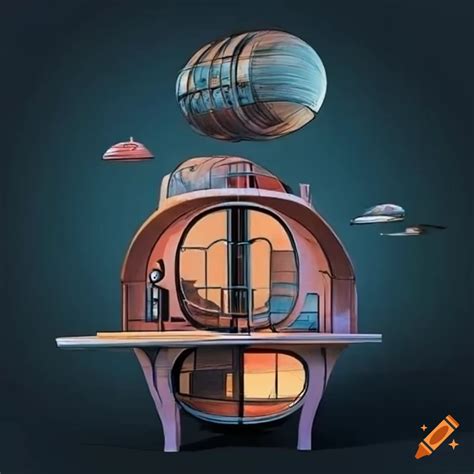 Retro Futuristic Technical Drawing Of A Unique Living Pod On Craiyon