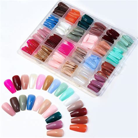 Pcs Coffin Press On Nails Medium Length Solid Color Acrylic False