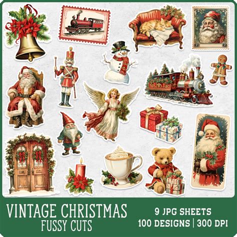 100 Vintage Christmas Fussy Cuts Retro Christmas Bundle Junk Journal