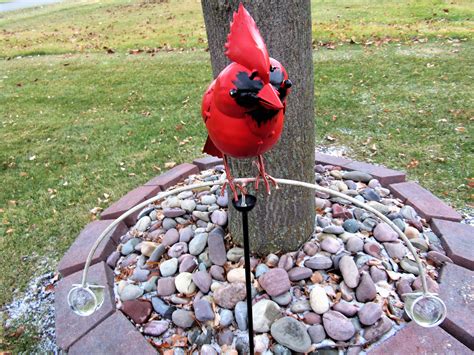 Whimsical Kinetic Metal Red Cardinal Yard Stake Wind Spinner Whirly Gig Windmill Garden Art Bird