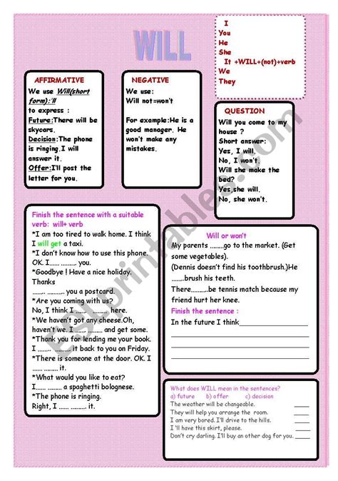 Will Esl Worksheet By Szabone M Eva