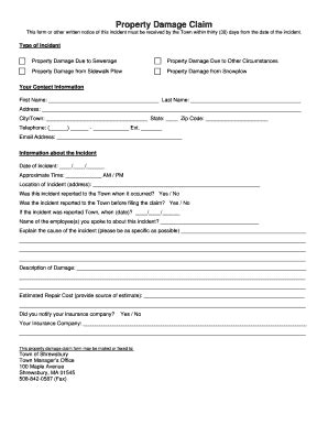 Property Damage Claim Form Template PdfFiller