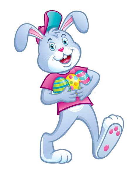 Bunny Rabbit Carrying Three Colored Easter Eggs Stock Illustration