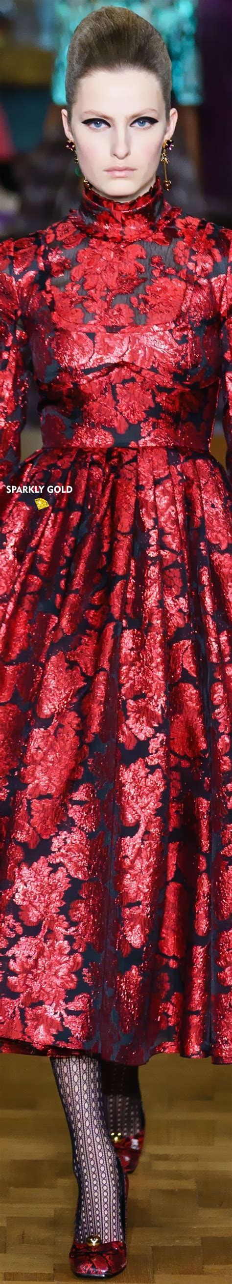 Erdem Fall 2019 RTW Sparkly Gold Rojo Pasion Rojo Negro