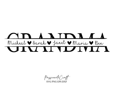 Grandma Svg Grandmother Svg Grandma Split Name Frame Svg Etsy India