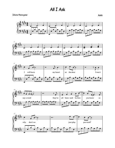 All I Ask Adele Sheet Music For Piano Piano Voice