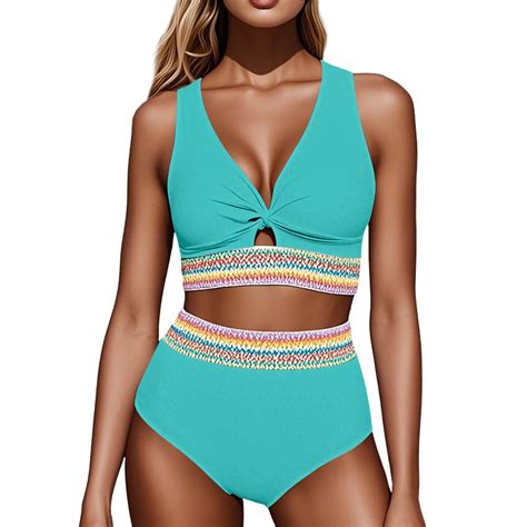 MGCWSH Bikini Sets For Women High Waisted Two Piece Swimsuit Padded Knot Twist Cut Out Color