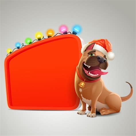 Cachorro Do Papai Noel E Faixa Vermelha Vetor Premium