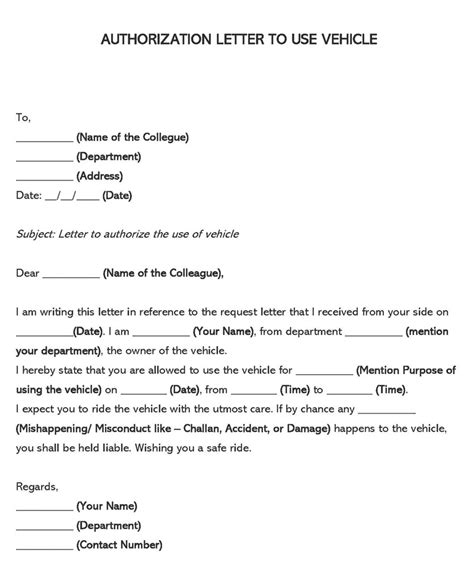 Authorization Letter For Vehicle Use Sle Infoupdate Org