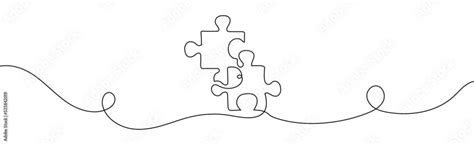 Continuous one line drawing of jigsaw puzzles. Puzzle. line art. Vector ...